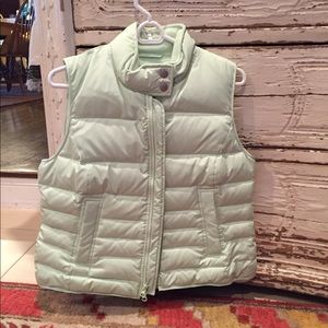 LOFT mint green fleece lined down vest